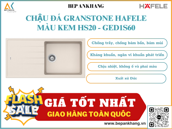 CHẬU ĐÁ GRANSTONE HAFELE MÀU KEM HS20 - GED1S60 570.32.830